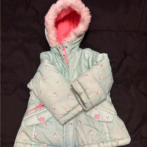 Carter's Green and Pink Puffer Jacket with Hooded Design